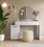 Schminktisch Prisma in wei Hochglanz mit 3-D Struktur Kosmetiktisch mit Spiegel 117 cm