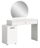 Schminktisch Prisma in wei Hochglanz mit 3-D Struktur Kosmetiktisch mit Spiegel 117 cm