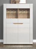 Highboard Marlon in wei Hochglanz und Evoke Eiche Vitrine 96 x 132 cm