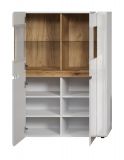 Highboard Marlon in wei Hochglanz und Evoke Eiche Vitrine 96 x 132 cm