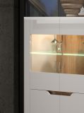 Highboard Marlon in wei Hochglanz und Evoke Eiche Vitrine 96 x 132 cm