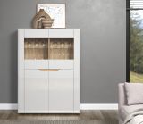 Highboard Marlon in wei Hochglanz und Evoke Eiche Vitrine 96 x 132 cm