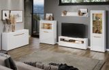Highboard Marlon in wei Hochglanz und Evoke Eiche Vitrine 96 x 132 cm
