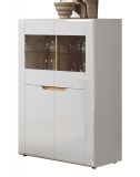 Highboard Marlon in wei Hochglanz und Evoke Eiche Vitrine 96 x 132 cm