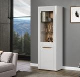 Vitrine Marlon in wei Hochglanz und Evoke Eiche Vitrinenschrank 65 x 192 cm