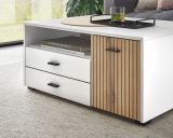 Couchtisch Merced in wei matt und Evoke Eiche Beistelltisch 90 x 70 cm