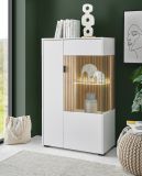 Vitrine Merced in wei matt und Evoke Eiche Wohn- und Esszimmer Highboard 75 x 125 cm