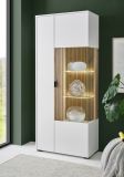 Vitrine Merced in wei matt und Evoke Eiche Wohn- und Esszimmer Vitrinenschrank 75 x 180 cm