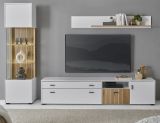 Wohnwand Merced in wei matt und Evoke Eiche Wohnkombination 3-teilig 258 x 180 cm
