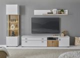 Wohnwand Merced in wei matt und Evoke Eiche Wohnkombination 3-teilig 258 x 180 cm