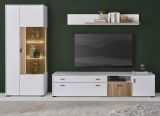 Wohnwand Merced in wei matt und Evoke Eiche Wohnkombination 3-teilig 285 x 180 cm