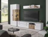 Wohnwand Merced in wei matt und Evoke Eiche Wohnkombination 3-teilig 285 x 180 cm