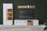 Wohnwand Merced in wei matt und Evoke Eiche Wohnkombination 3-teilig 285 x 180 cm