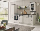 Kche Stove in wei Pinie und anthrazit Landhaus Kchenschrank Set 5-teilig 284 x 201 cm