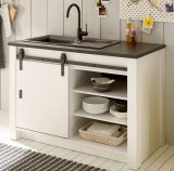 Kche Stove in wei Pinie und anthrazit Landhaus Kchenschrank Set 3-teilig 196 x 180 cm