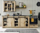 Kche Stove in Used Wood hell und anthrazit Kchenschrank Set 4-teilig 264 x 200 cm