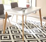 Esstisch Isgard in wei matt und Scandi Eiche Kchentisch skandinavisch ausziehbar mit Einlegeplatte 140 - 180 x 75 cm