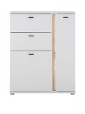 Highboard Bellport in wei matt und Wotan Eiche Kommode inklusive Frontbeleuchtung 100 x 125 cm