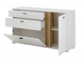 Sideboard Bellport in wei matt und Wotan Eiche Kommode inklusive Frontbeleuchtung 150 cm