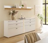 Sideboard Bellport in wei matt und Wotan Eiche Kommode inklusive Frontbeleuchtung 200 cm