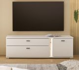 TV-Lowboard Bellport in wei matt und Wotan Eiche TV Unterteil inklusive Frontbeleuchtung 150 cm