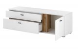 TV-Lowboard Bellport in wei matt und Wotan Eiche TV Unterteil inklusive Frontbeleuchtung 150 cm