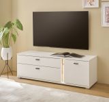 TV-Lowboard Bellport in wei matt und Wotan Eiche TV Unterteil inklusive Frontbeleuchtung 150 cm