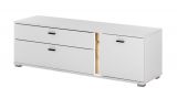 TV-Lowboard Bellport in wei matt und Wotan Eiche TV Unterteil inklusive Frontbeleuchtung 150 cm