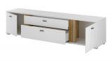 TV-Lowboard Bellport in wei matt und Wotan Eiche TV Unterteil inklusive Frontbeleuchtung 201 cm