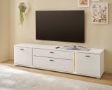 TV-Lowboard Bellport in wei matt und Wotan Eiche TV Unterteil inklusive Frontbeleuchtung 201 cm