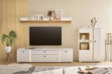 TV-Lowboard Bellport in wei matt und Wotan Eiche TV Unterteil inklusive Frontbeleuchtung 201 cm