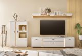 Vitrine Bellport in wei matt und Wotan Eiche Highboard inklusive Frontbeleuchtung 80 x 125 cm