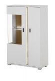 Vitrine Bellport in wei matt und Wotan Eiche Highboard inklusive Frontbeleuchtung 80 x 125 cm