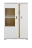 Vitrine Bellport in wei matt und Wotan Eiche Highboard inklusive Frontbeleuchtung 80 x 125 cm