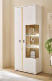 Vitrine Bellport in wei matt und Wotan Eiche Vitrinenschrank inklusive Frontbeleuchtung 80 x 200 cm