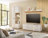 Vitrine Bellport in wei matt und Wotan Eiche Vitrinenschrank inklusive Frontbeleuchtung 80 x 200 cm