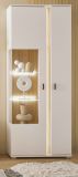 Vitrine Bellport in wei matt und Wotan Eiche Vitrinenschrank inklusive Frontbeleuchtung 80 x 200 cm