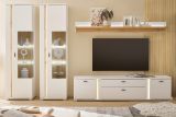 Wohnwand Bellport in wei matt und Wotan Eiche Wohnkombination inklusive Frontbeleuchtung 330 x 200
