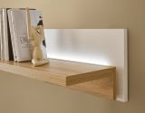 Wohnwand Bellport in wei matt und Wotan Eiche Wohnkombination inklusive Frontbeleuchtung 330 x 200