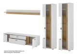Wohnwand Bellport in wei matt und Wotan Eiche Wohnkombination inklusive Frontbeleuchtung 330 x 200