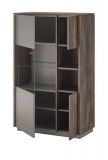 Vitrine Piano in Thermo Eiche und grau Highboard mit Soft-Close 80 x 130 cm