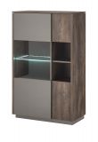 Vitrine Piano in Thermo Eiche und grau Highboard mit Soft-Close 80 x 130 cm