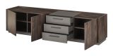 TV-Lowboard Piano in Thermo Eiche und grau XL TV Unterteil mit Soft-Close 200 x 50 cm