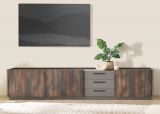 TV-Lowboard Piano in Thermo Eiche und grau XXL TV Unterteil mit Soft-Close 240 x 50 cm