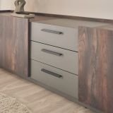 TV-Lowboard Piano in Thermo Eiche und grau XXL TV Unterteil mit Soft-Close 240 x 50 cm