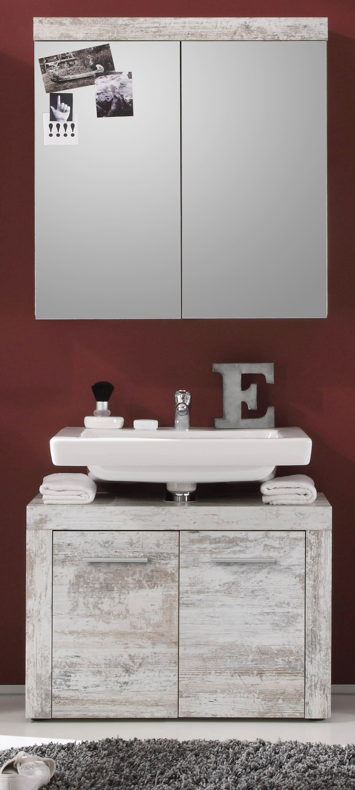 Badmöbel Set 2-teilig Cancun Pinie weiß Shabby 72 cm