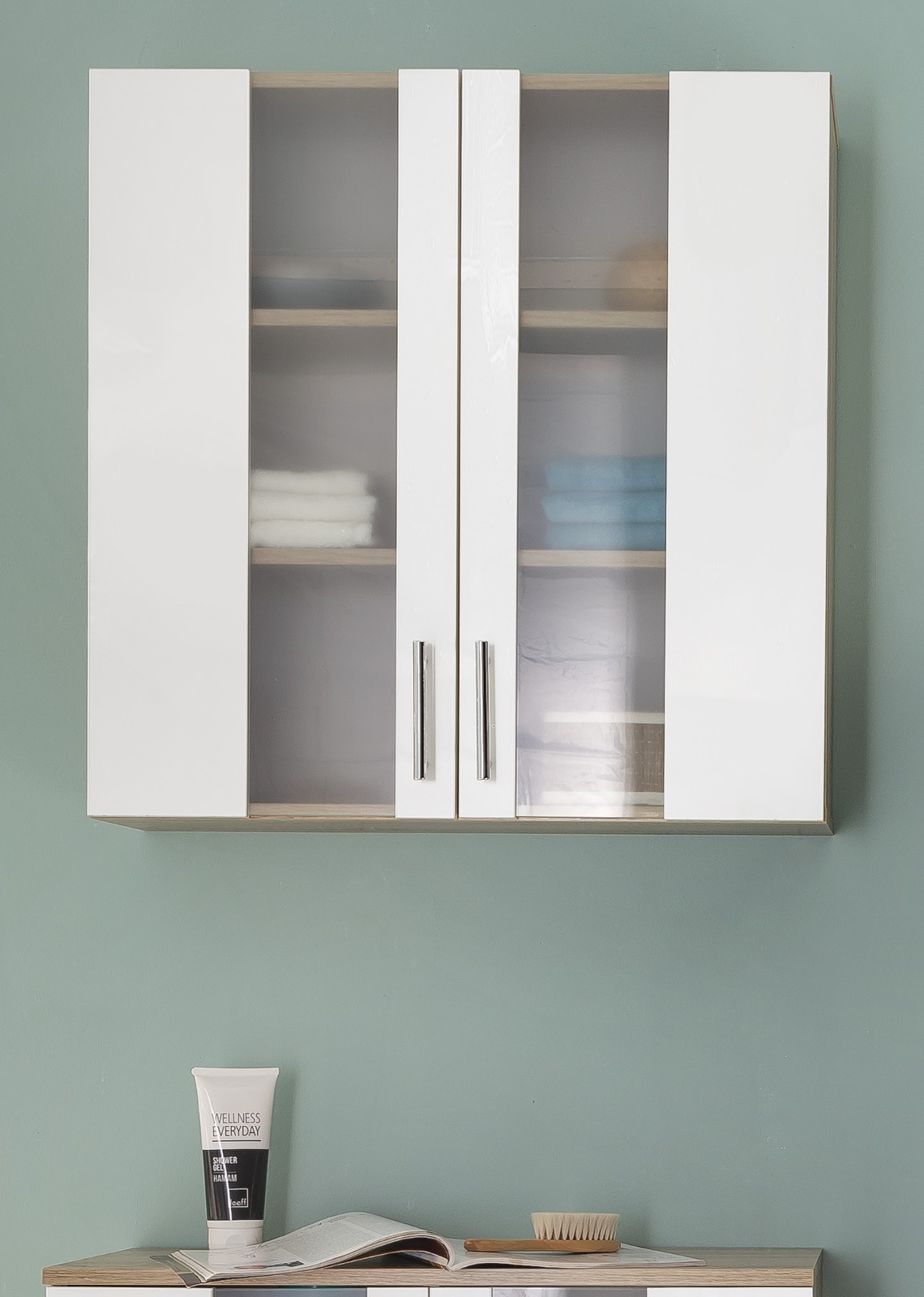 Badmöbel Hängeschrank Porto Eiche sägerau und weiß