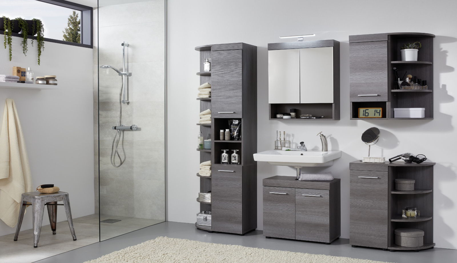 Badmobel Set Runner 2 Teilig Sardegna Grau Rauchsilber