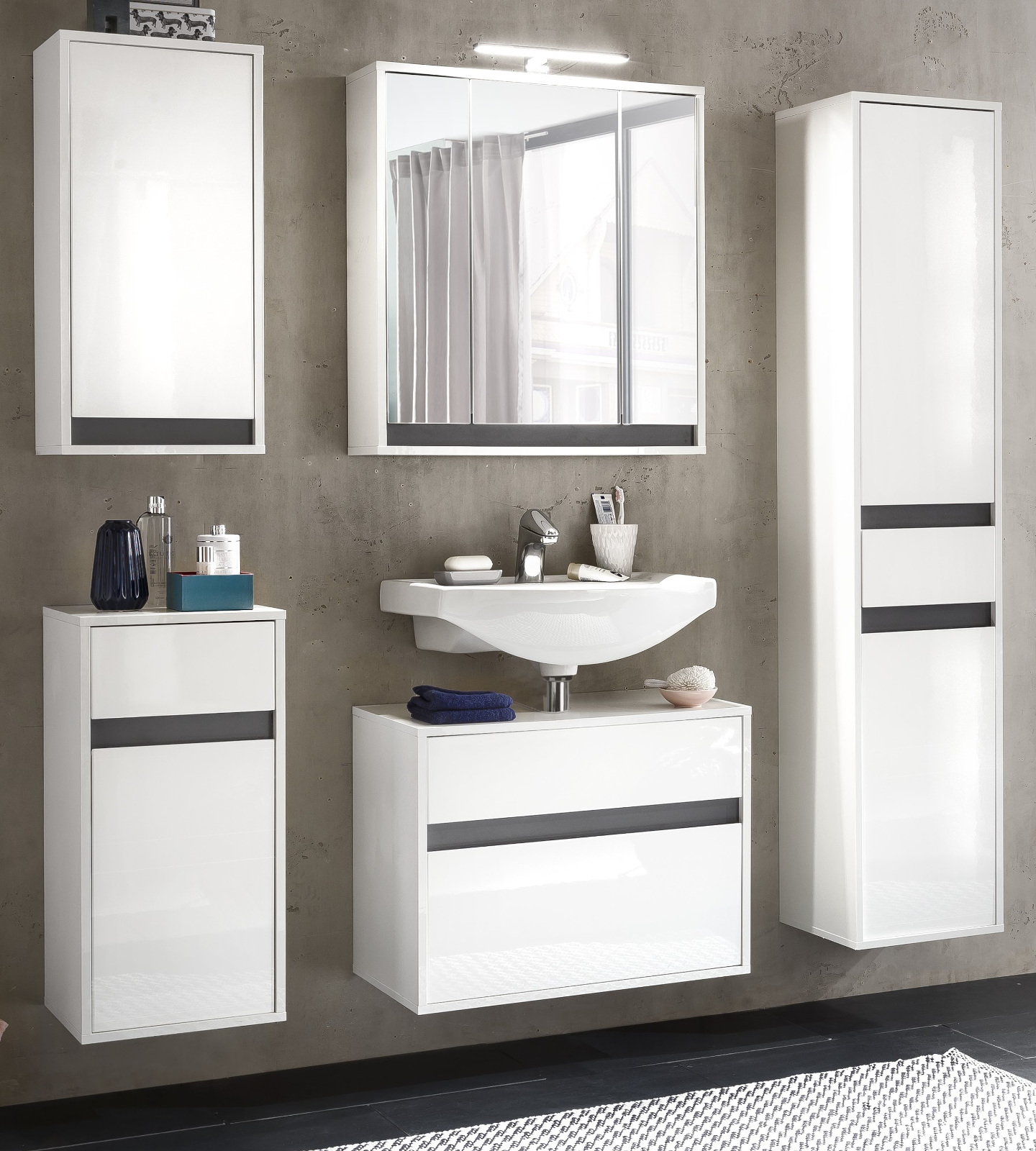 Badezimmer Midischrank Sol In Hochglanz Weiss Und Grau