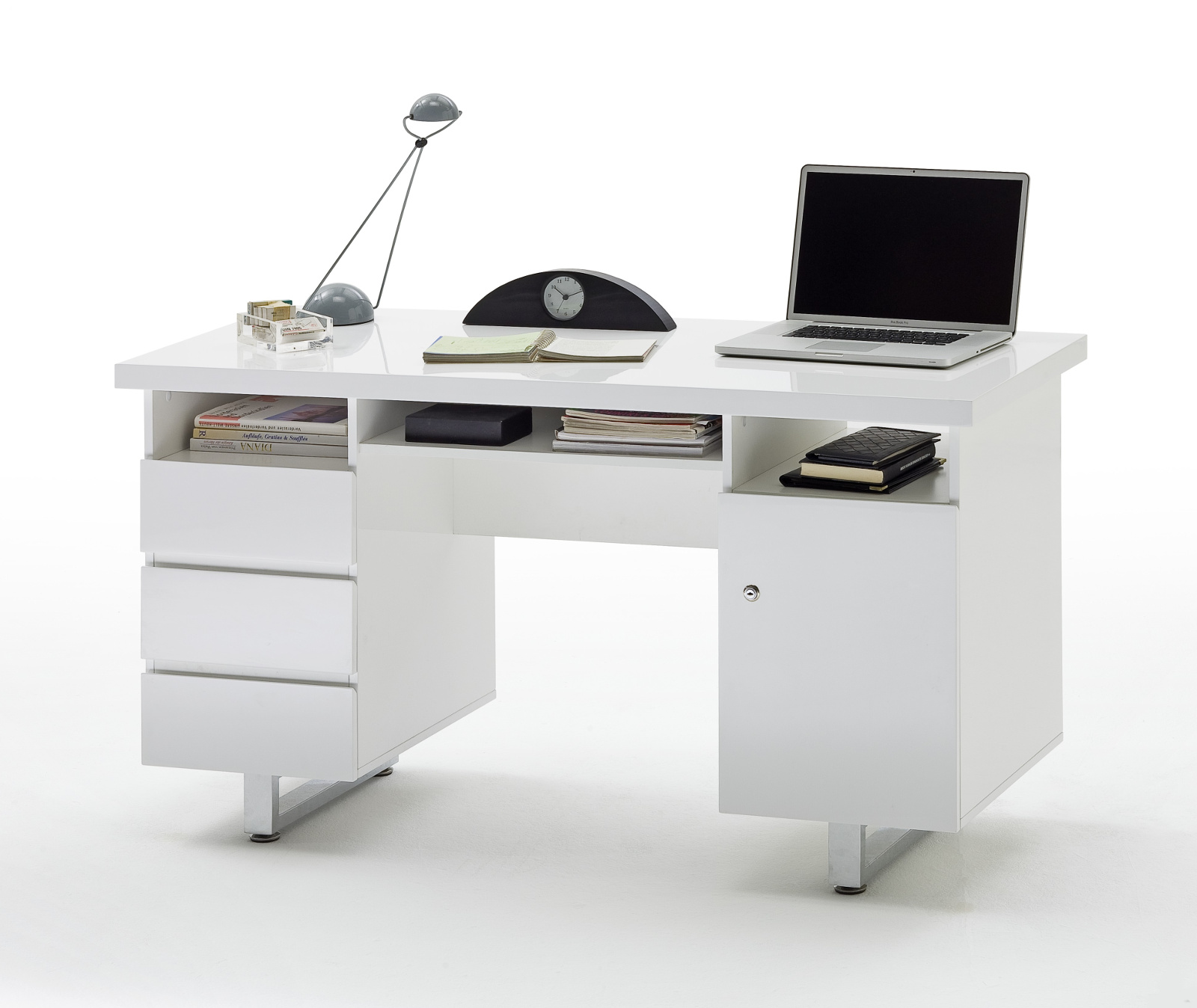 Schreibtisch Sydney Hochglanz weiß Lack 140 cm
